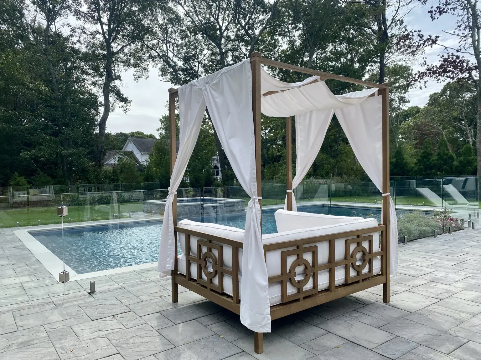 Frameless glass pool fence installation in Remsenburg, New York