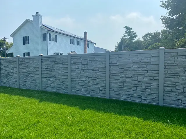 SimTek stone-look privacy fence installed in Suffolk County, New York